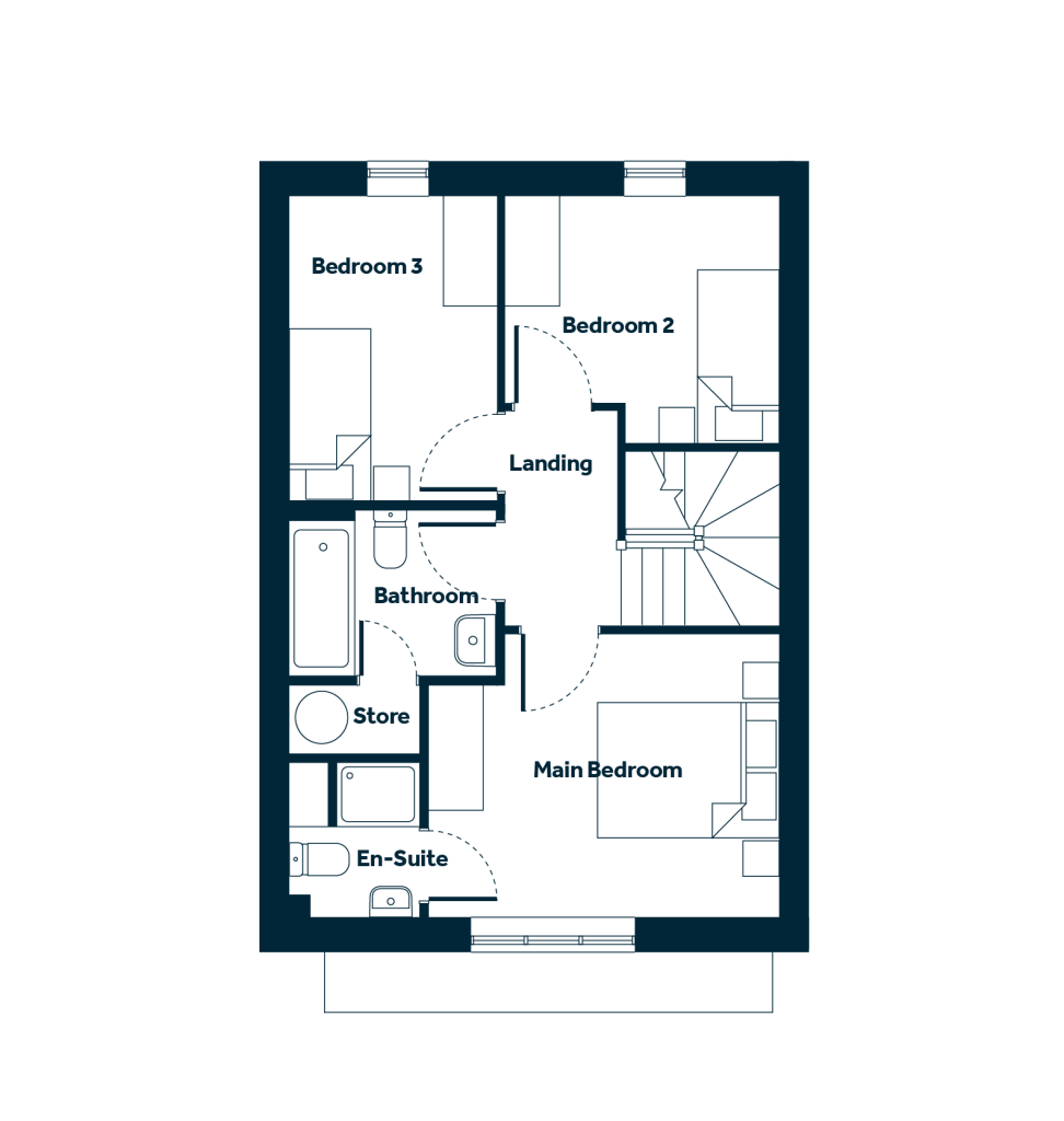 The Barton first floor plan at Weaver's Rise, Mellor Brook