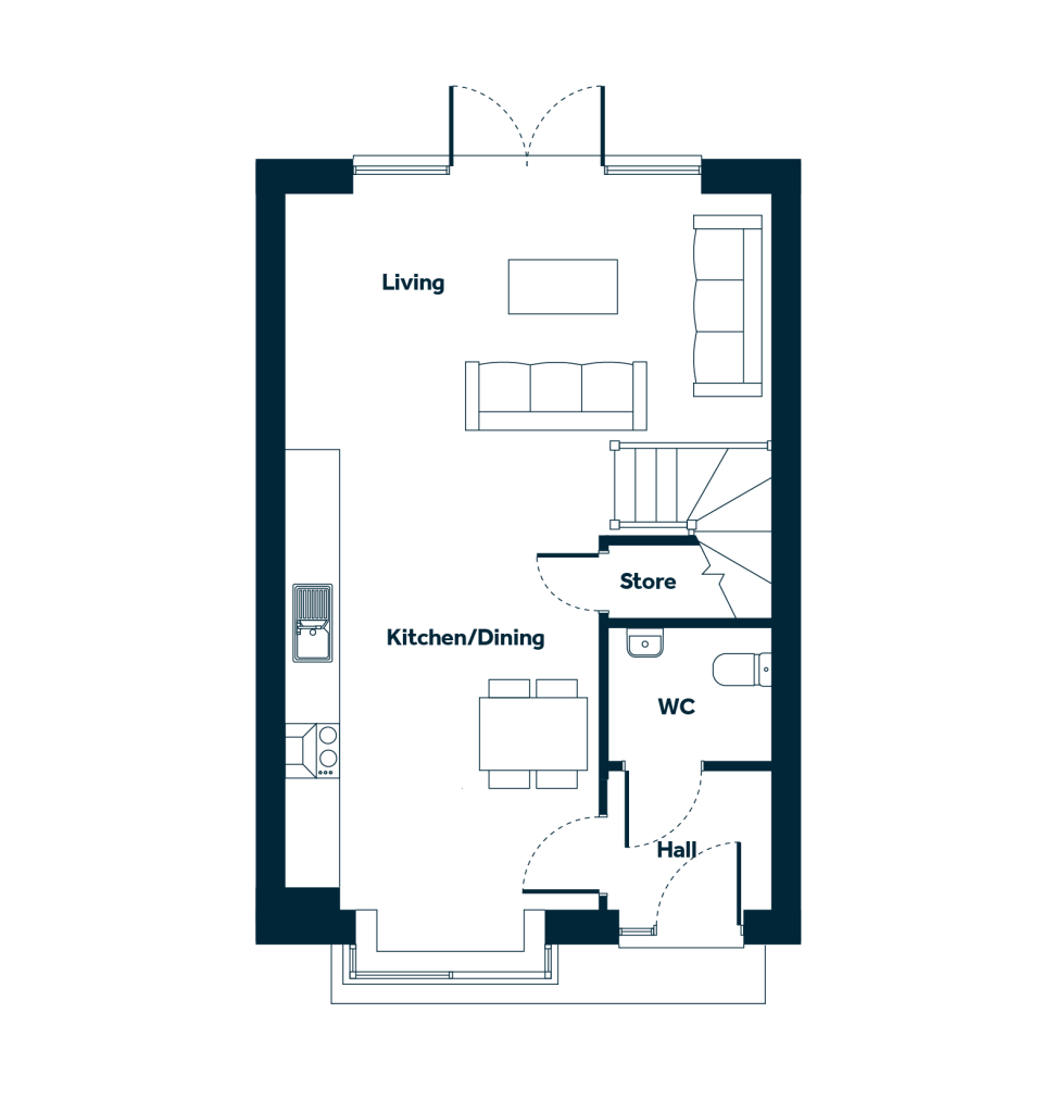 The Barton ground floor plan at Weaver's Rise, Mellor Brook