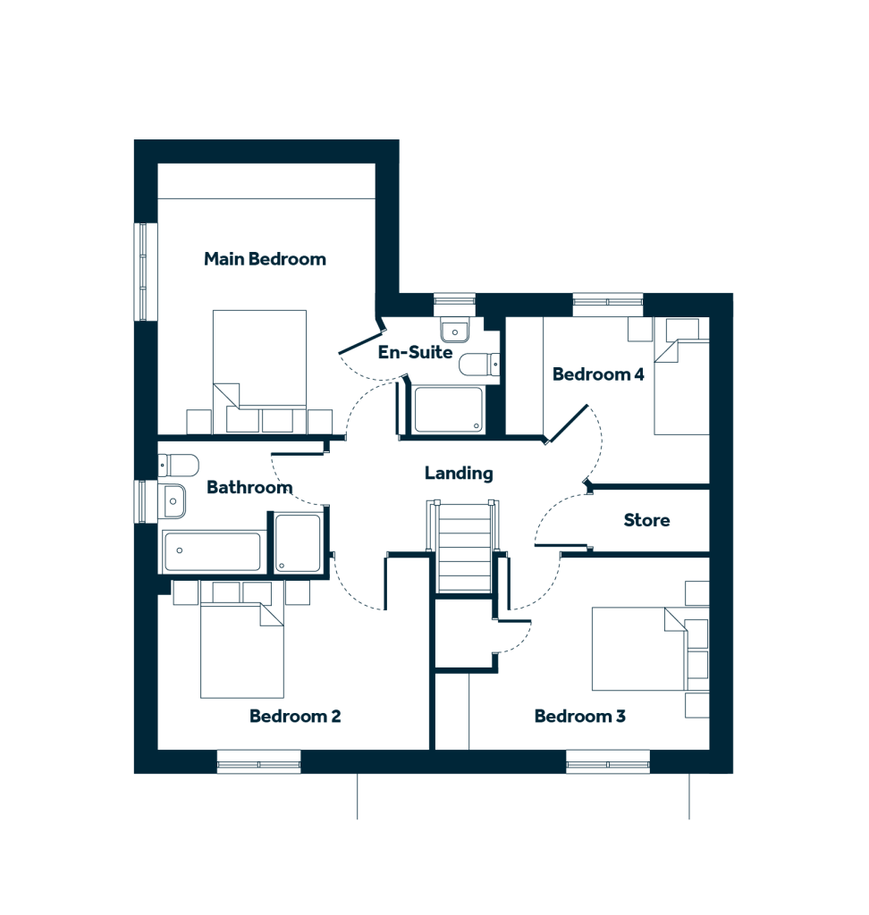 The Bromley first floor plan at Weaver's Rise, Mellor Brook