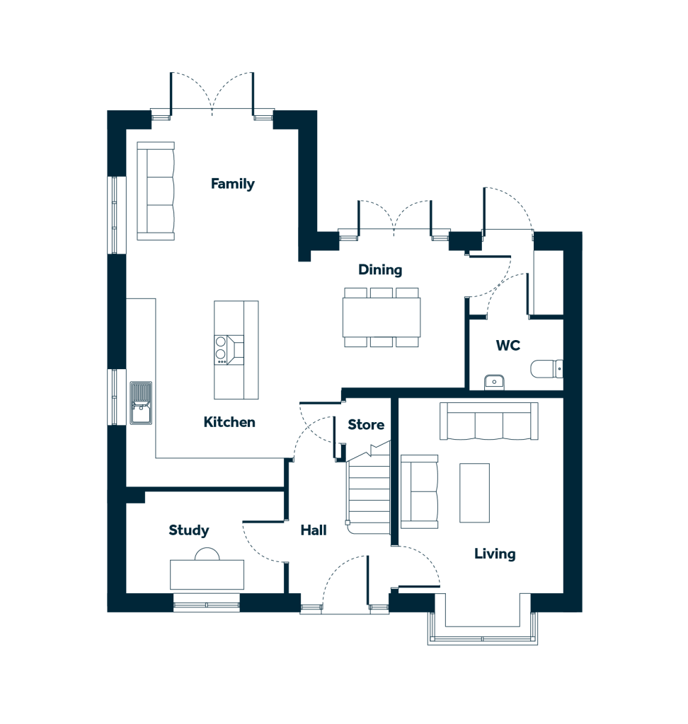 The Bromley ground floor plan at Weaver's Rise, Mellor Brook