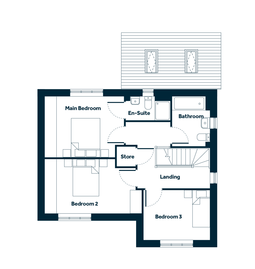 The Overton first floor plan at Weaver's Rise, Mellor Brook