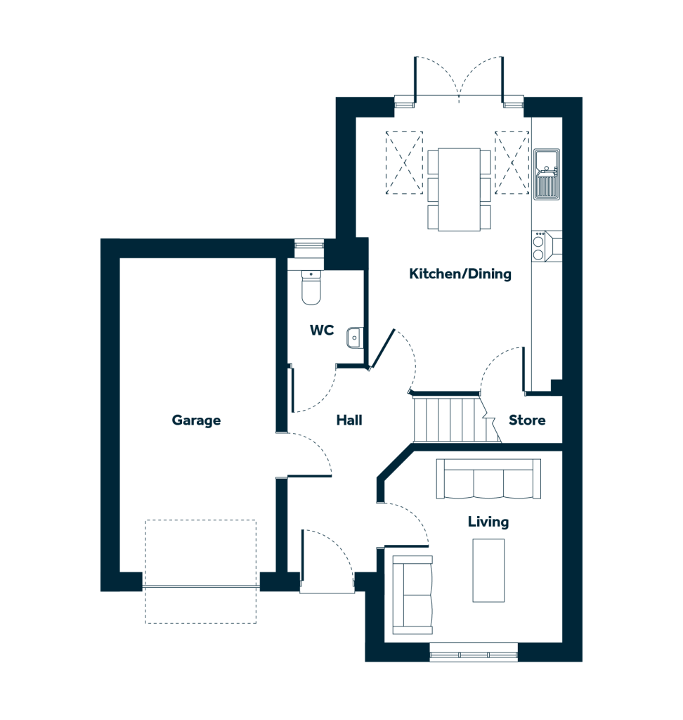 The Overton ground floor plan at Weaver's Rise, Mellor Brook